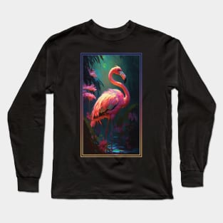 Flamingo Vibrant Tropical Flower Tall Digital Oil Painting Portrait 2 Long Sleeve T-Shirt